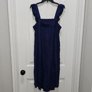 Umgee Sleeveless Ruffle Button Front Midi Dress New